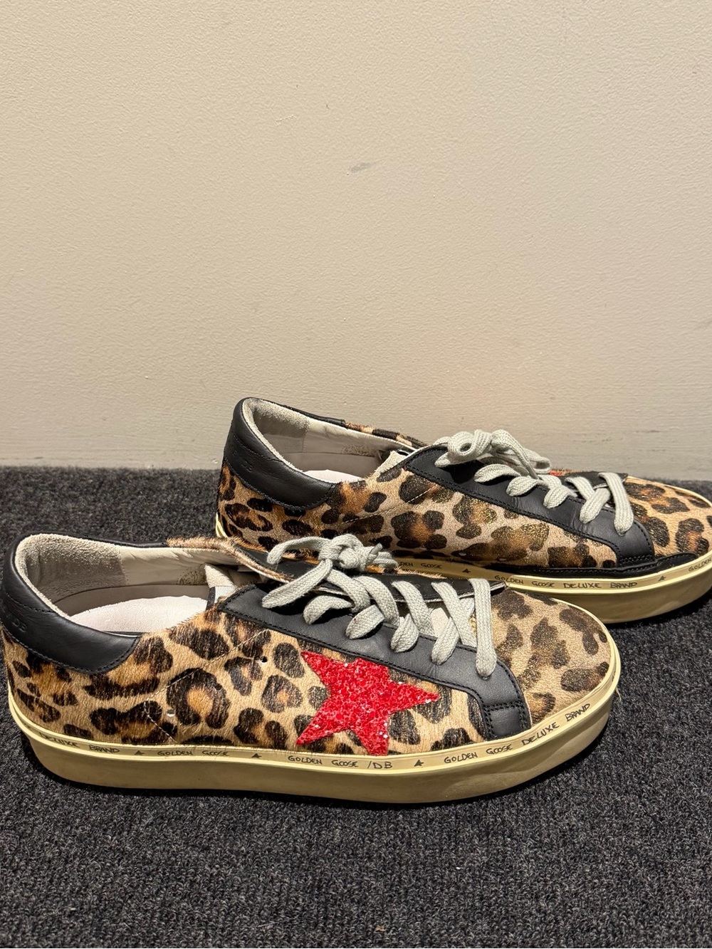 Golden Goose Leopard Haircalf Low-Top Sneakers with Red Star